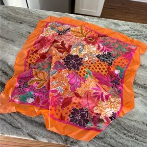LOFT Vibrant Floral Silk Scarf - Orange and Pink